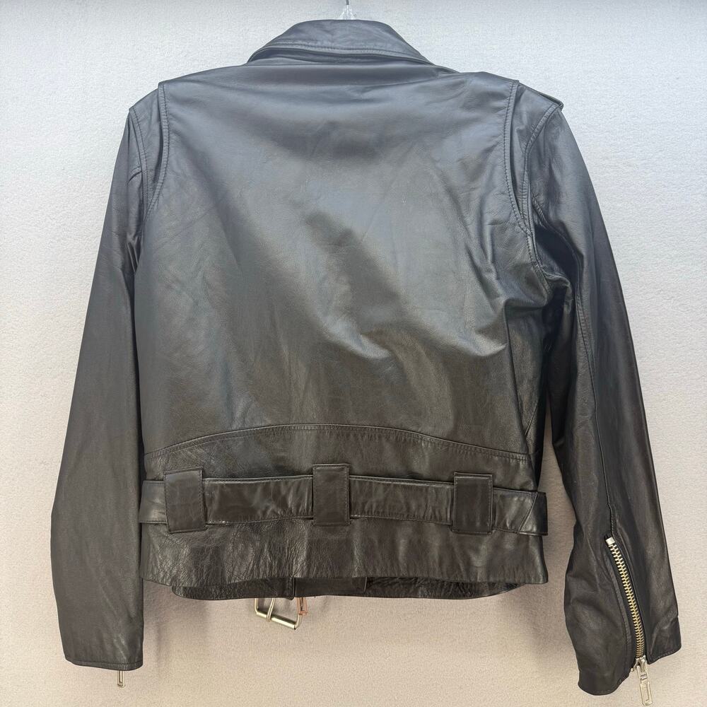 Virginia Slims Wear Leather Moto Jacket Women's M Black Heavy Duty Zippers VTG - Picture 2 of 15
